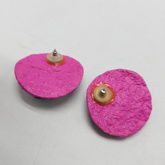 Vintage 1980s Round Statement Post Earrings Pink Green Blue Abstract Design - Picture 3 of 4